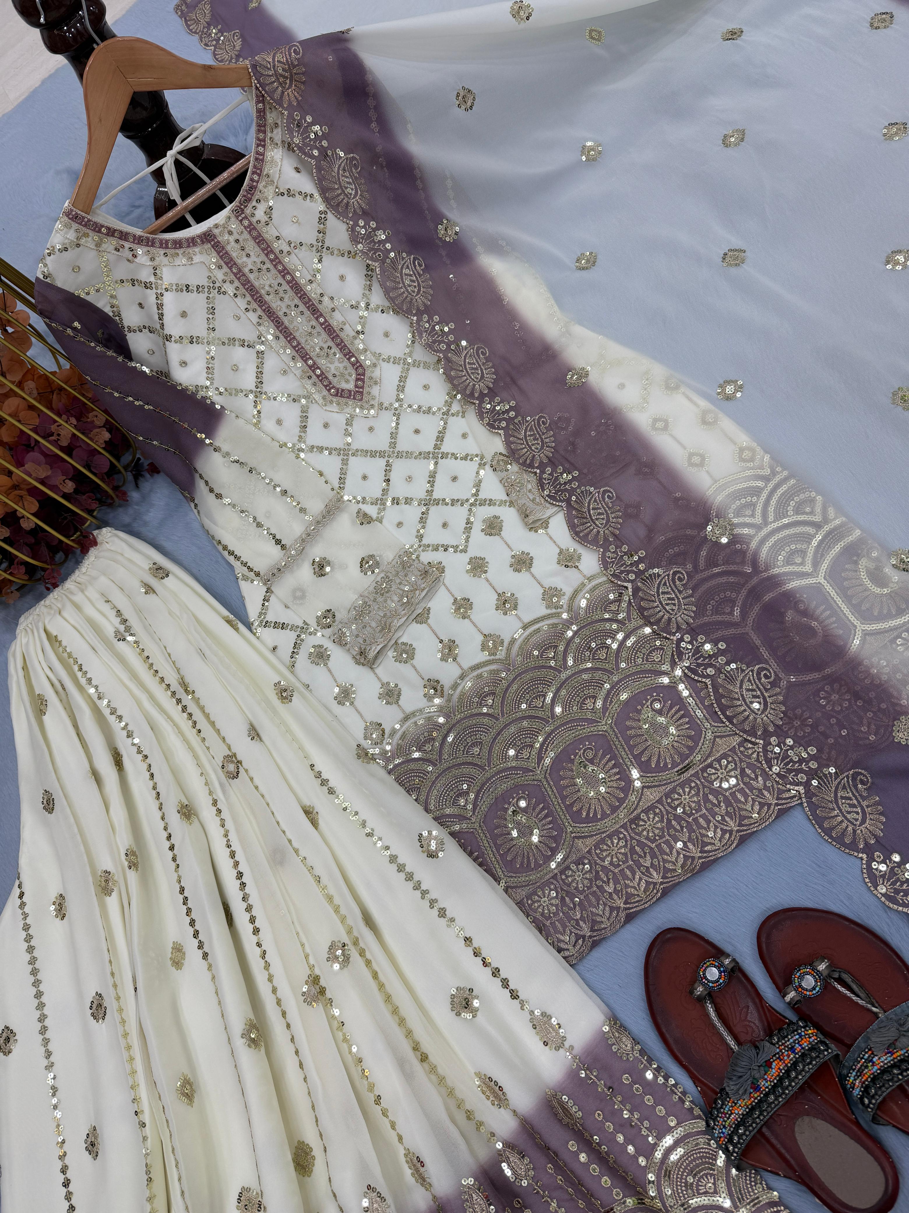 Party Wear  Heavy Dual Tone Peding Star  Top Plazzo & Dupatta Set