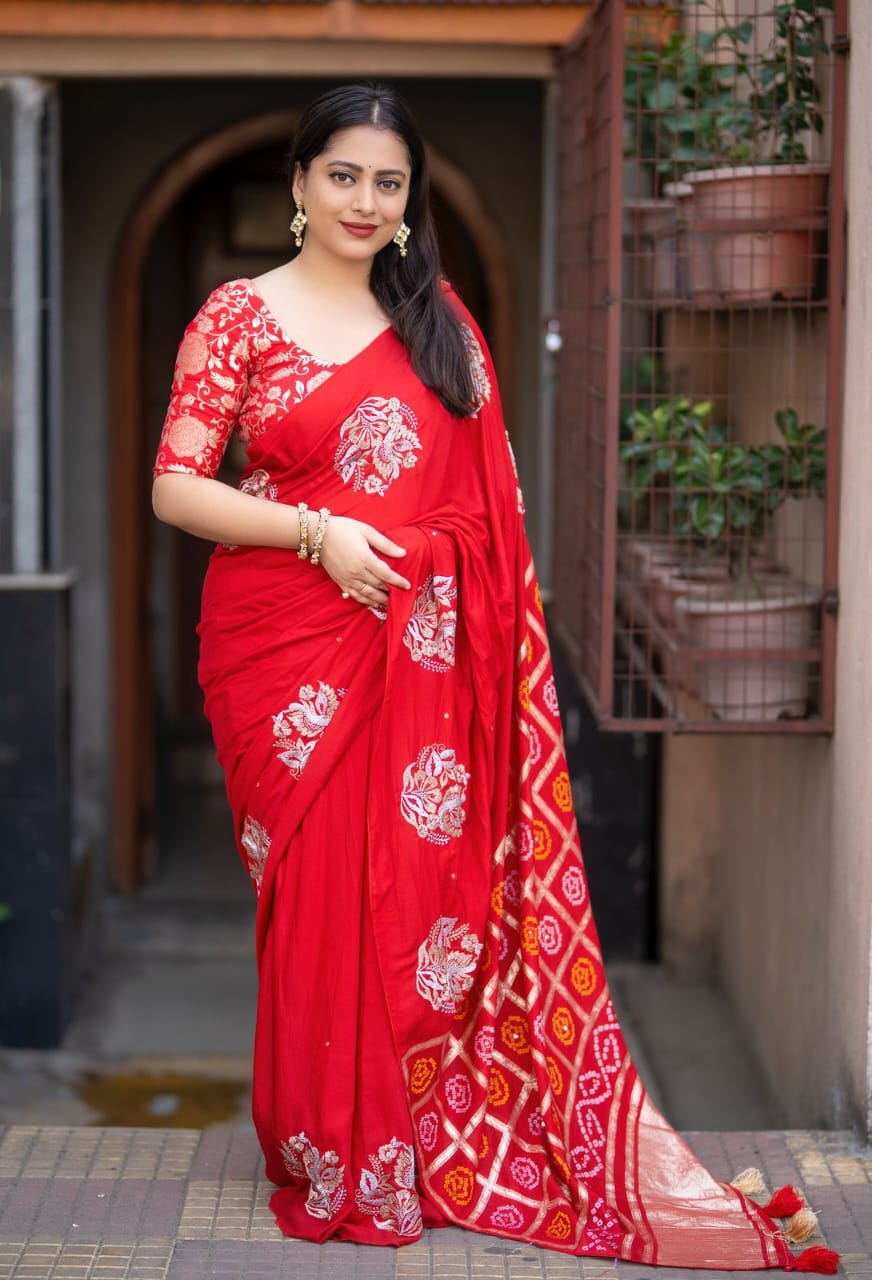 New pure chanderi gharchola emboridary saree