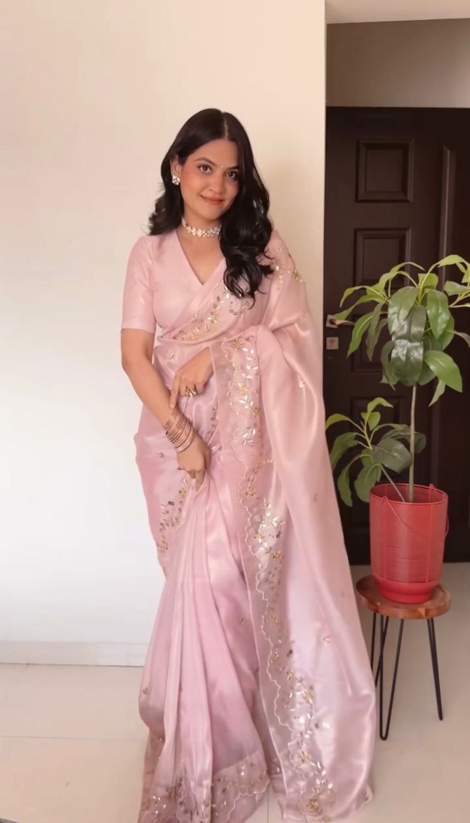 HEAVY JIMMY CHO PINK SAREE