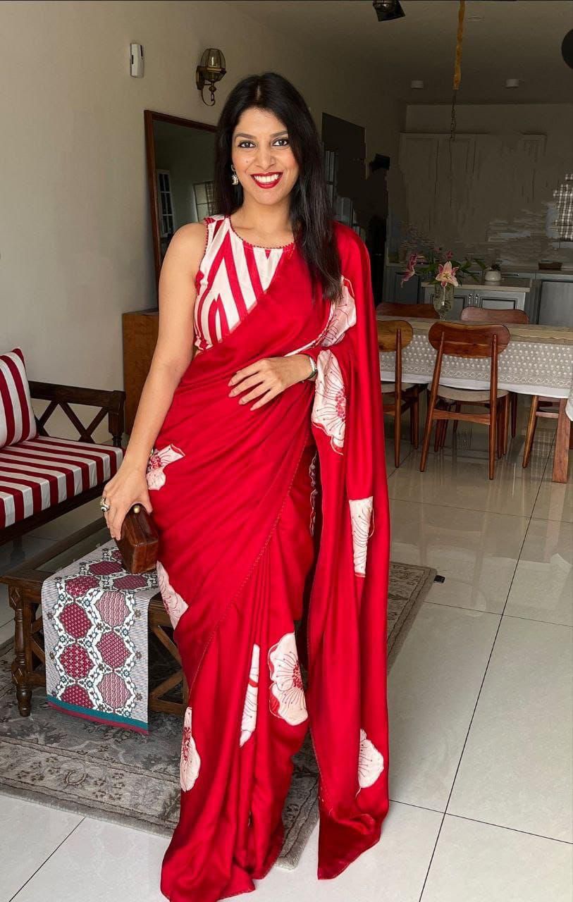 Modal Satin Deginer Flower Printed Saree