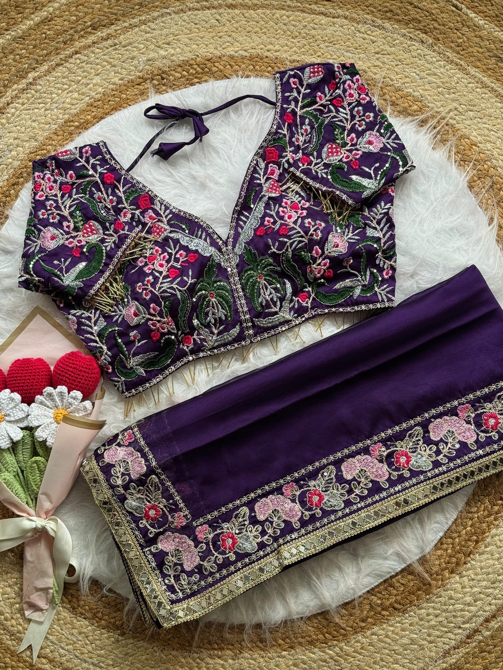 Soft Rangoli Silk Fabric Purple Saree