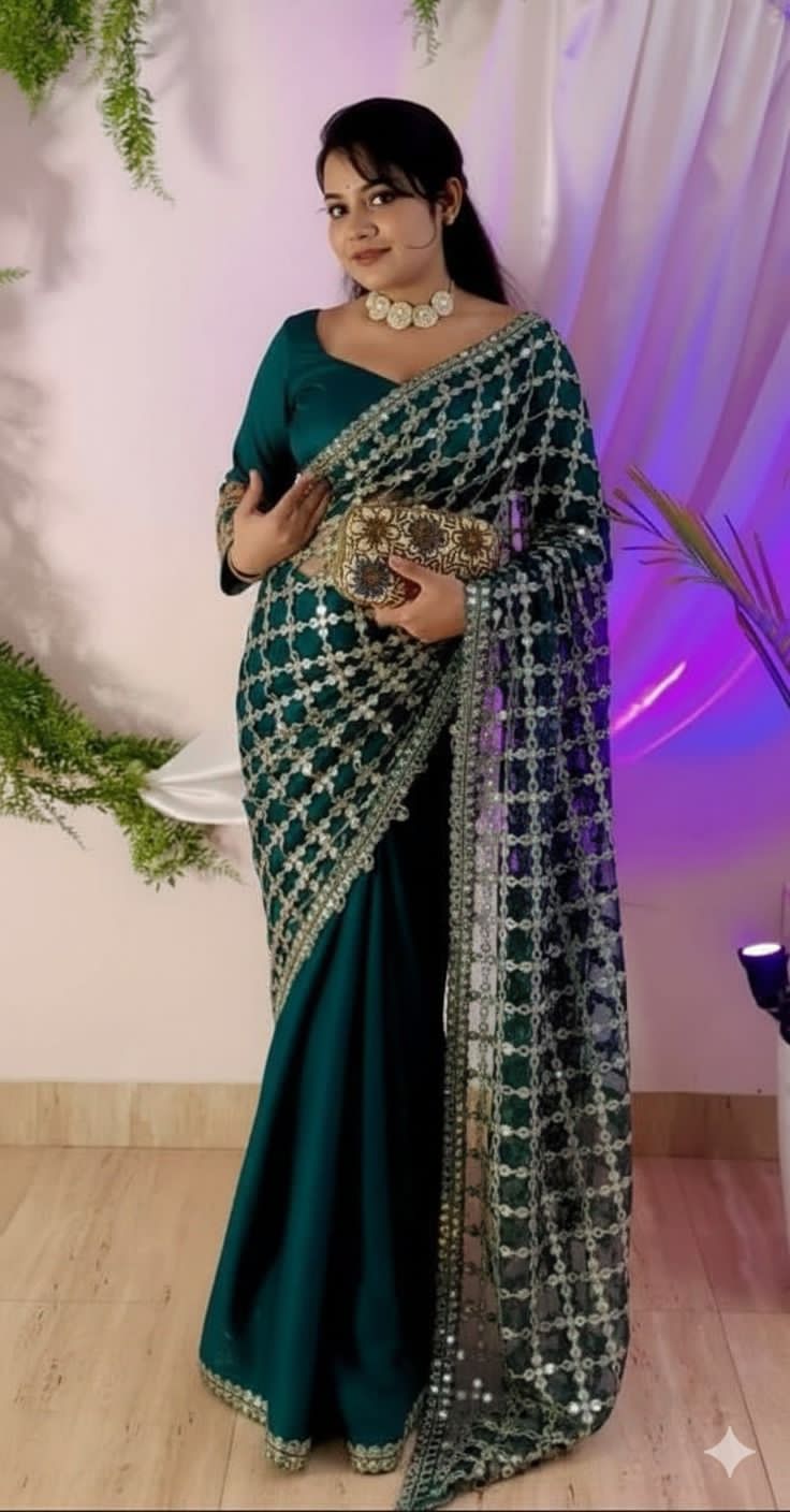 Wedding Fendy Silk Fabric with Real Mirror work Saree