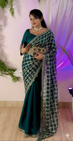 Wedding Fendy Silk Fabric with Real Mirror work Saree