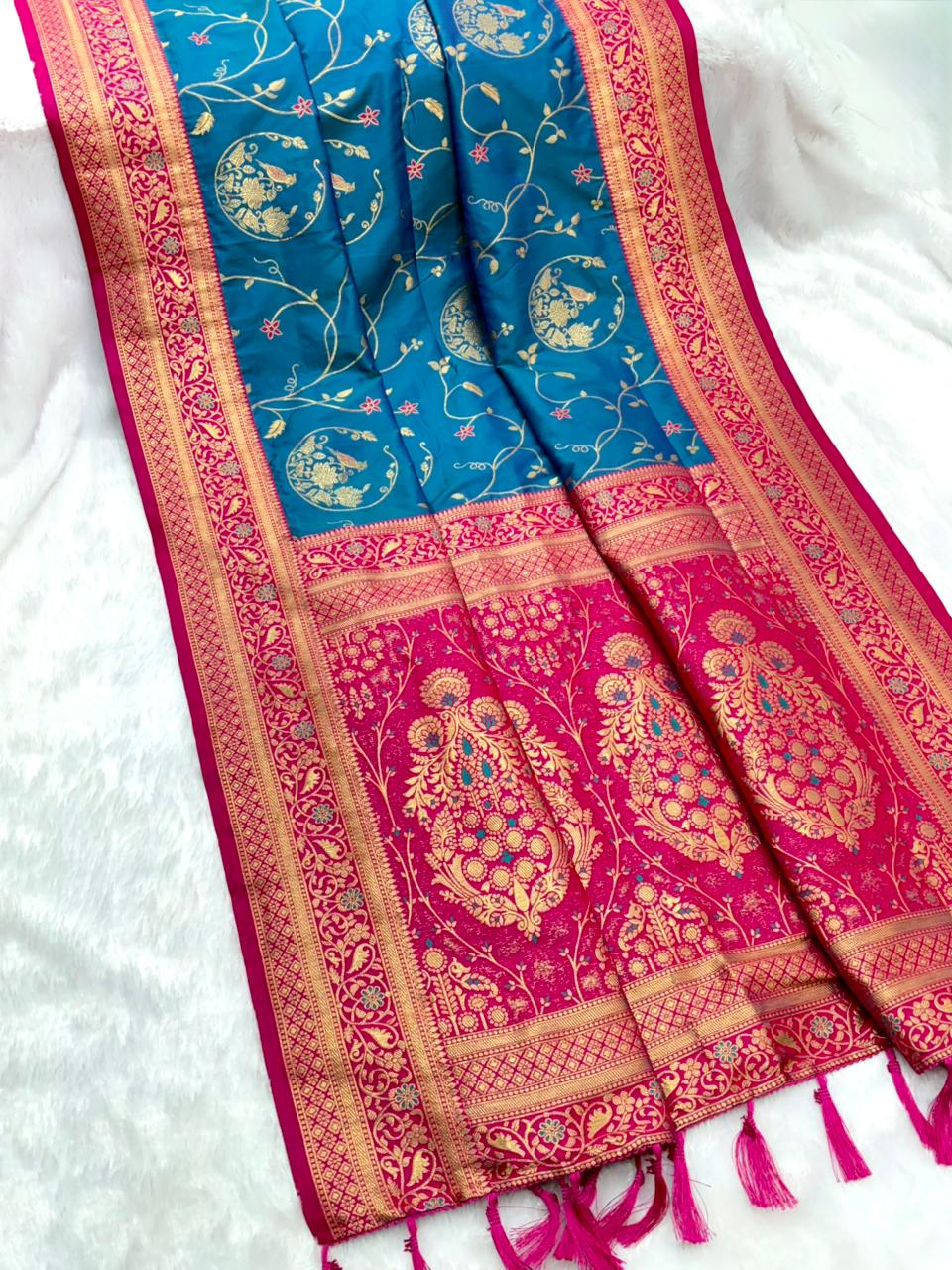 Banarasi Silk Sarees With Flower Meenakari Jaal