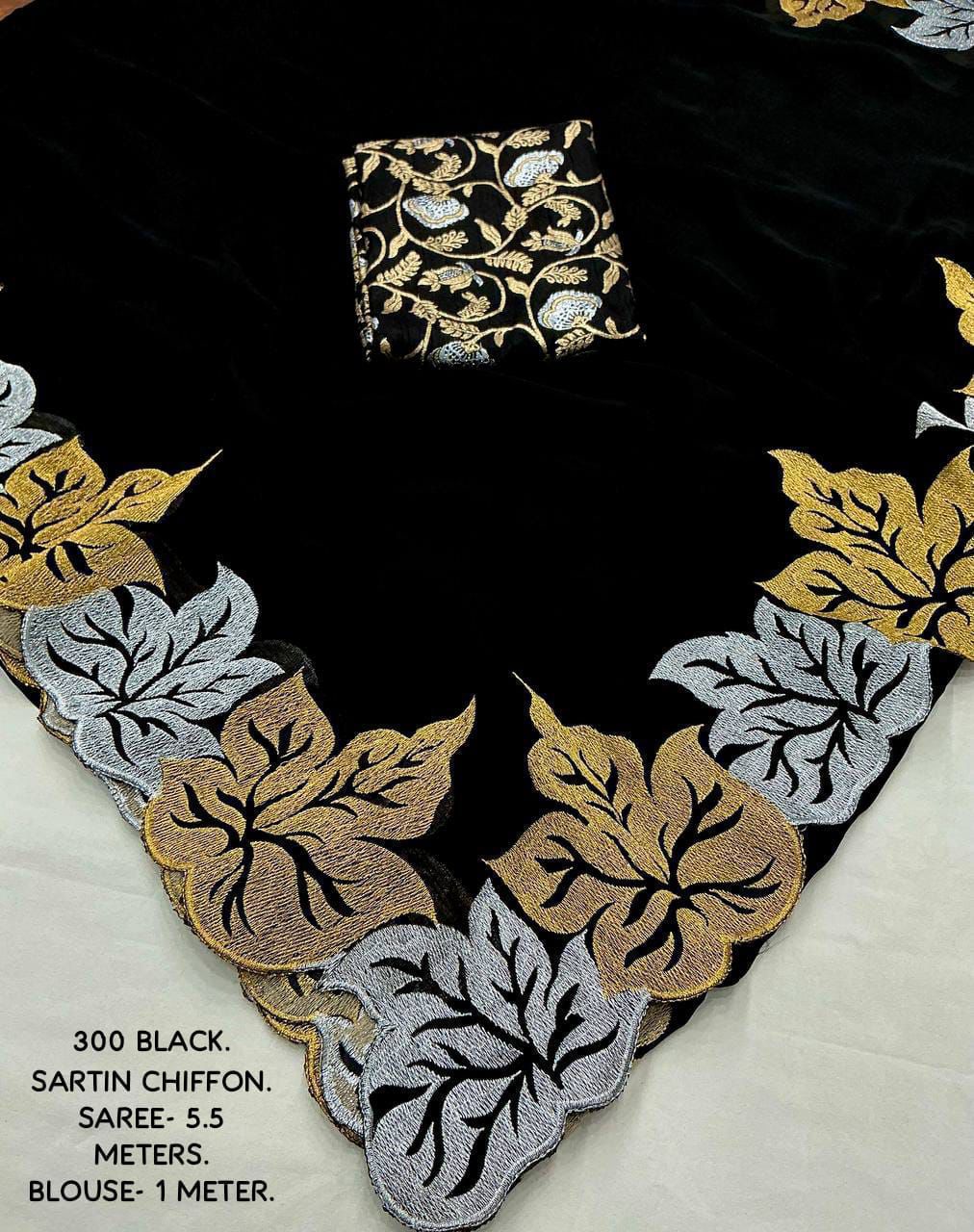 New Fancy Sartin Chiffon Emboridary Saree