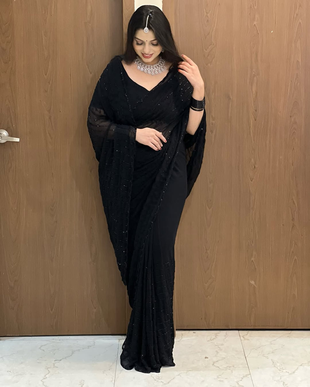 Fox Georgette Wedding Saree With Beautiful Khatli