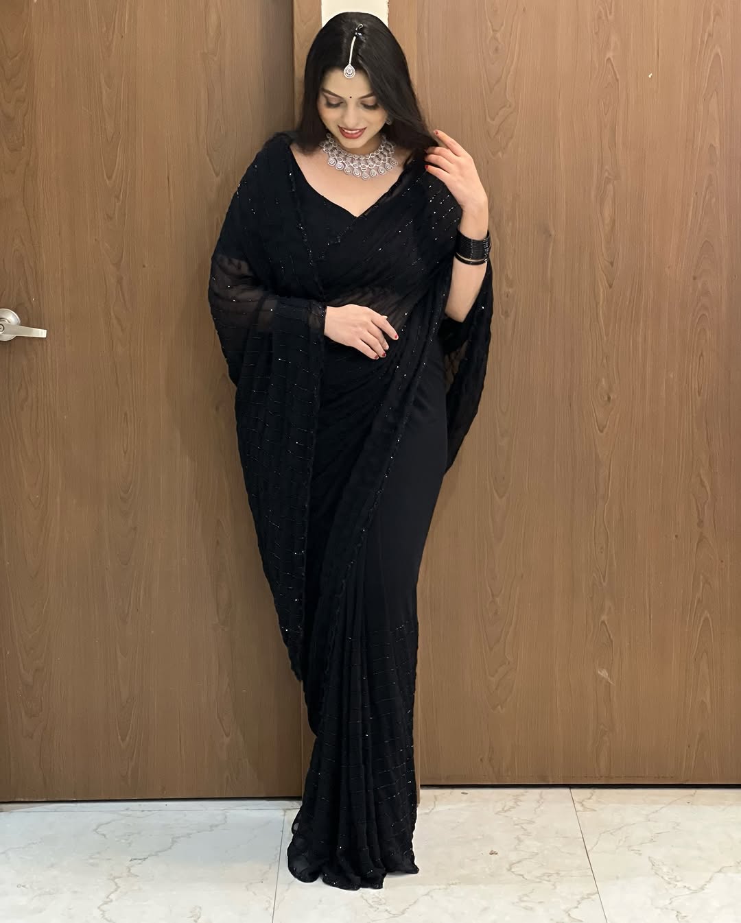 Fox Georgette Wedding Saree With Beautiful Khatli