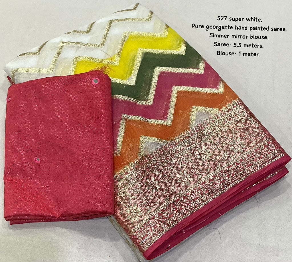 New Premium Hand Painted Pure Georgette Saree