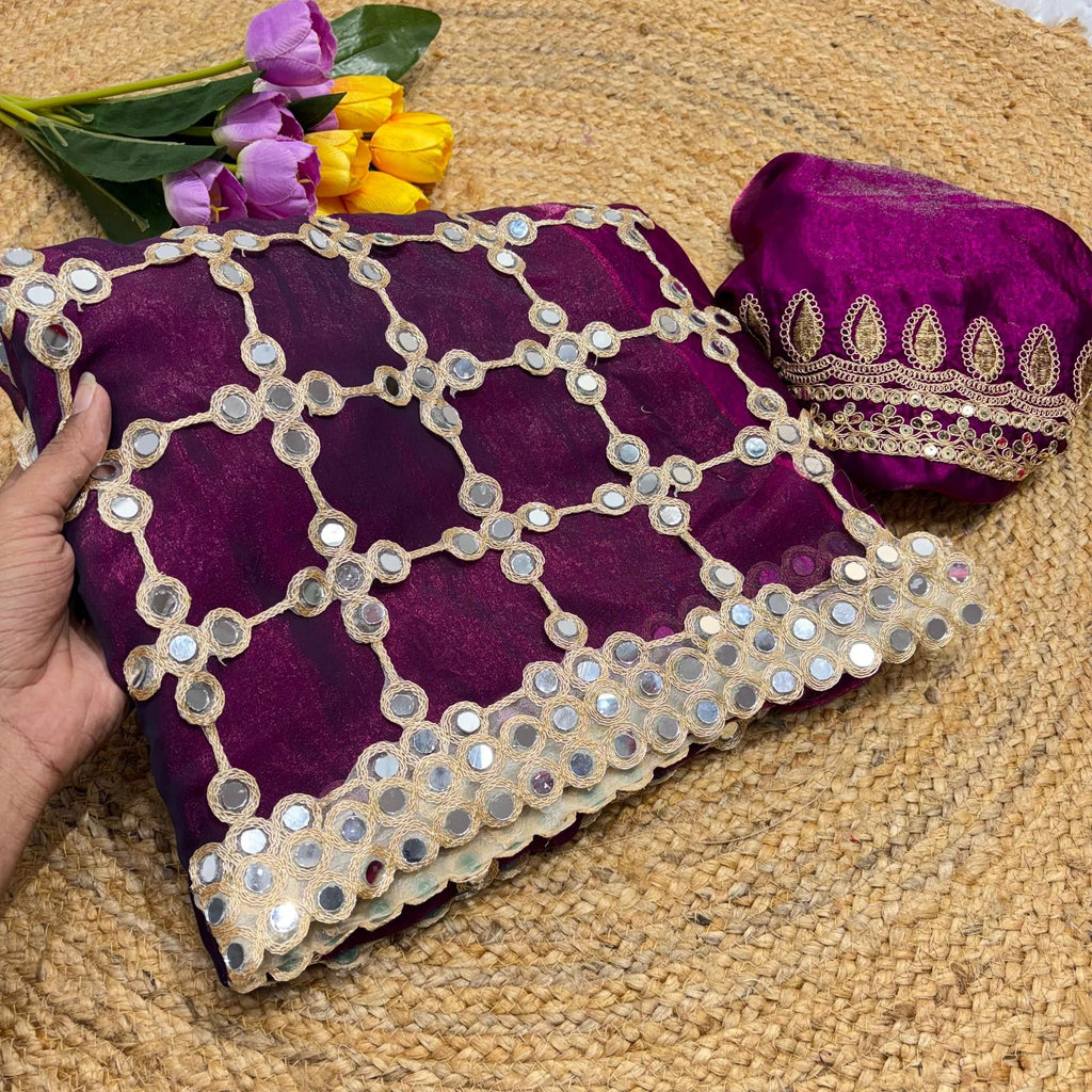 Wedding Fendy Silk Fabric with Real Mirror work Saree