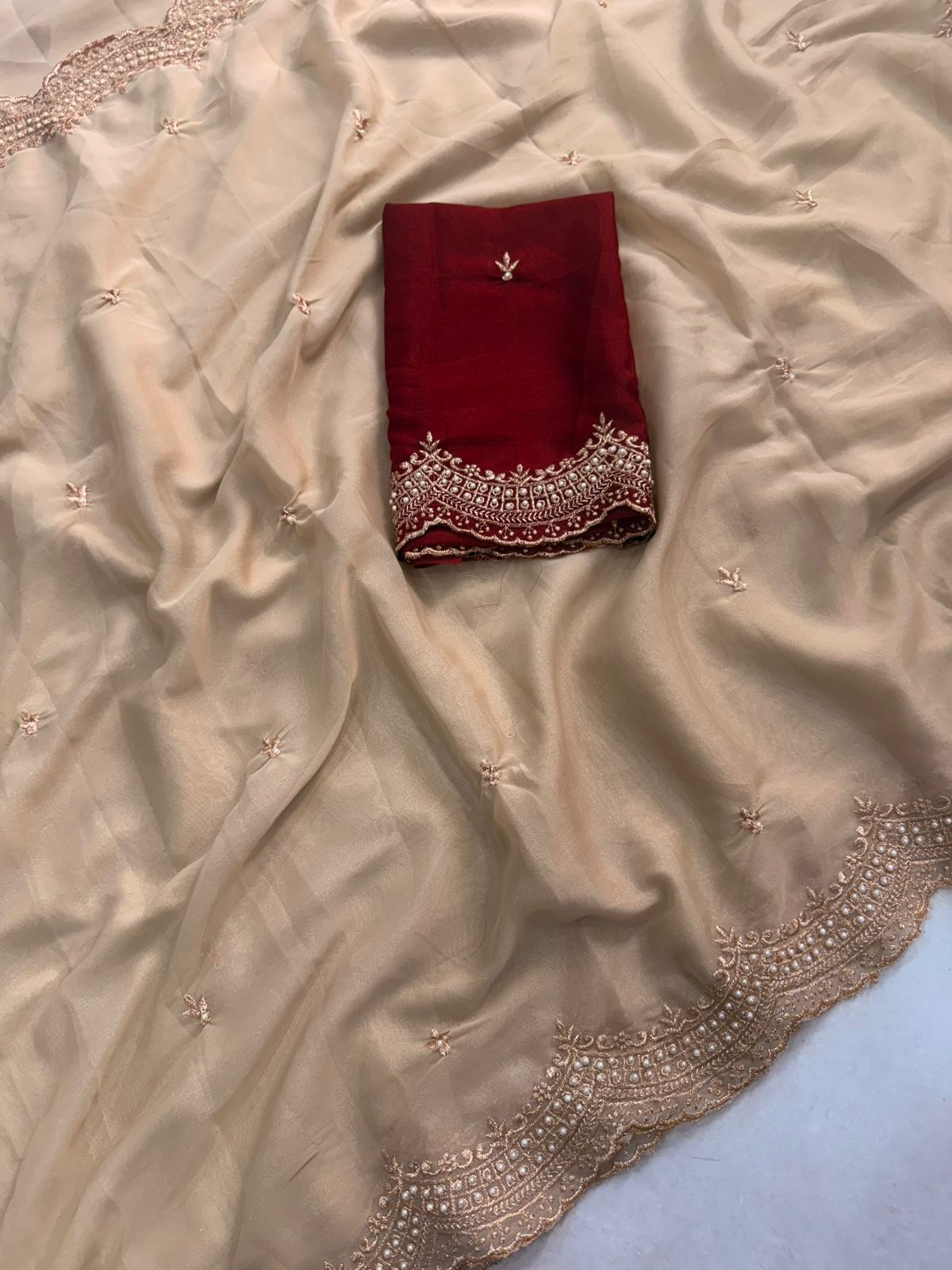 Star Georgette Multi Emrodairy Moti Border Saree