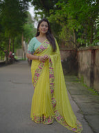 Pure Georgette Saree With Zari Woven Chex.