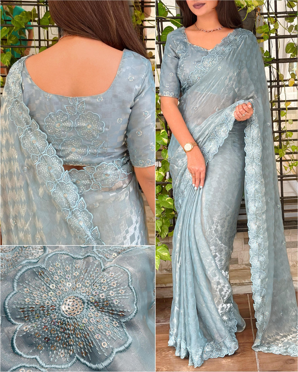 Fendy Satin Checks Saree