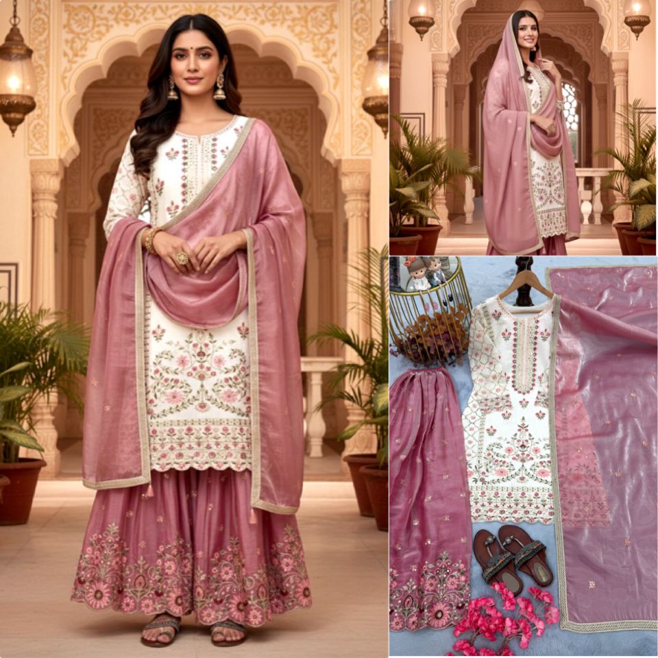 Party Wear Look Pur GMY Silk Top Plazzo & Dupatta Set