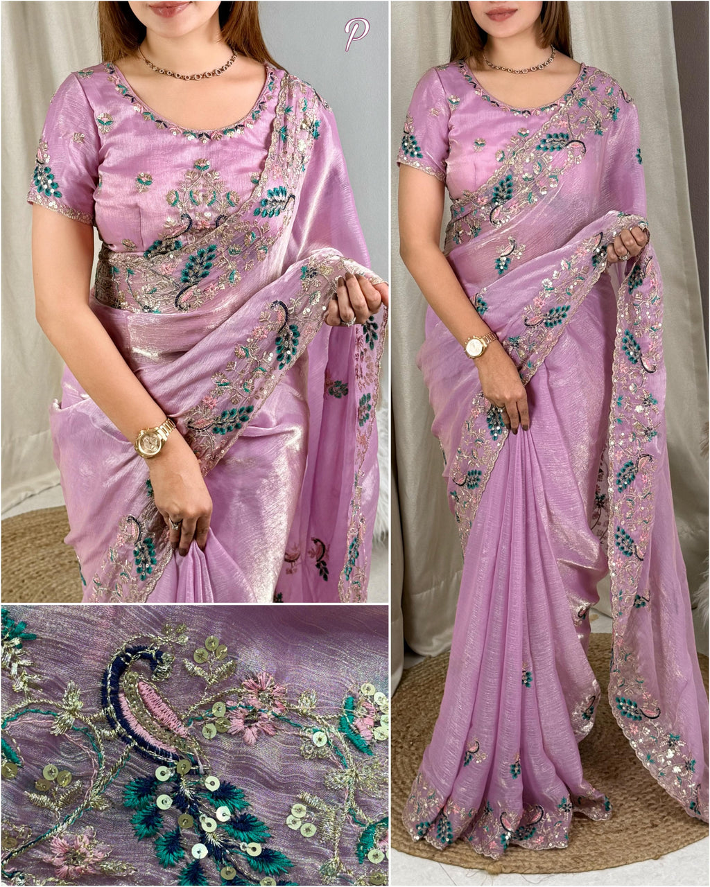 Gangaur Peacock Fandy Chiffon Saree