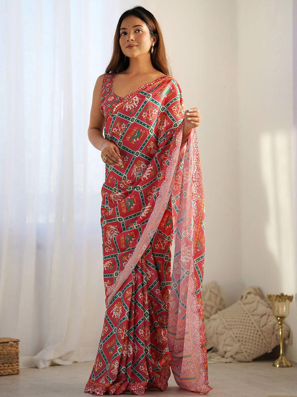 FLORA GORGETTE DIGITAL PRINT SAREE
