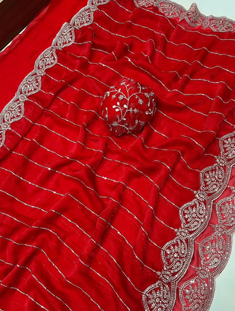 Fendy Chiffon Multi Sequence Emrodairy Work Saree