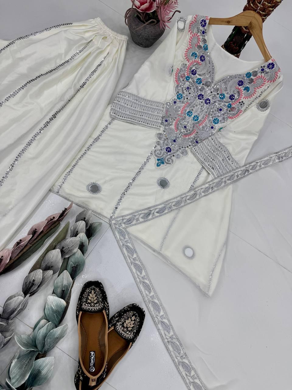 HEAVY NATURAL CREAP TOP SHARARA DUPATTA