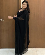Beautiful Jet Black Georgette Saree
