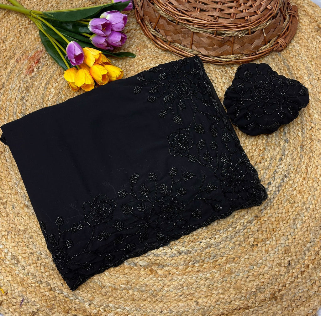 Beautiful Jet Black Georgette Saree