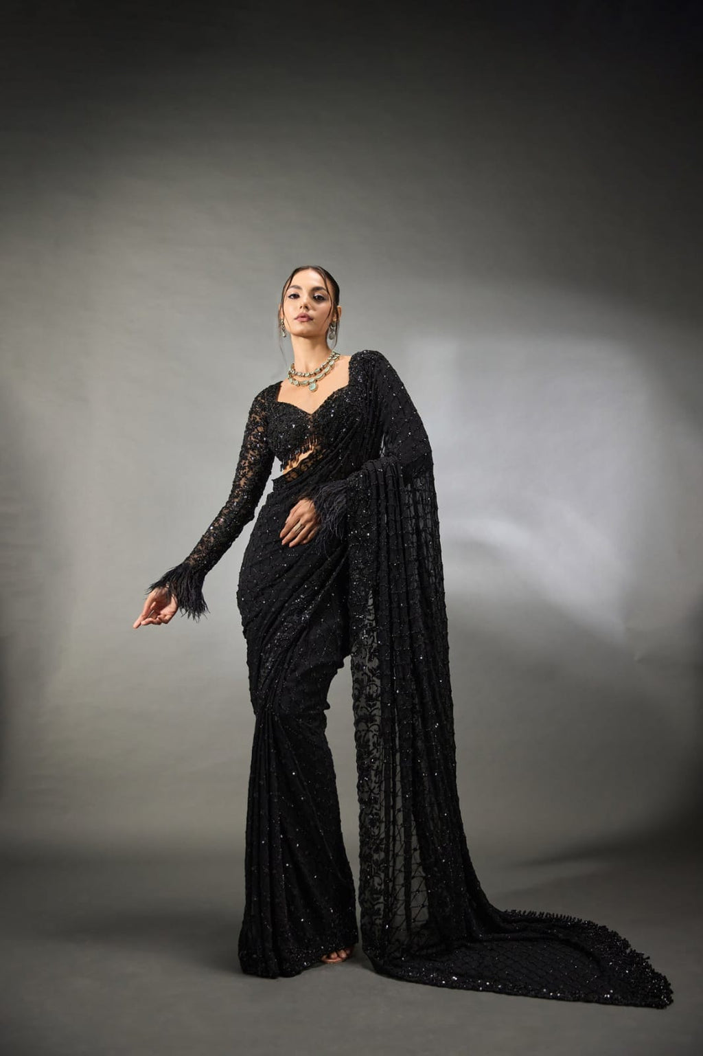 Bollywood BlockBuster Sequins Design Black Saree