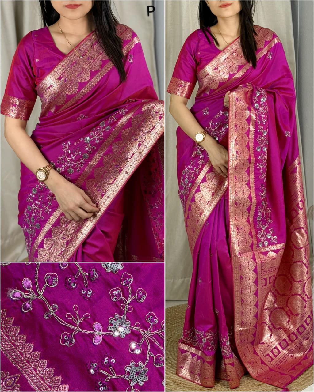 Banarasi Silk With Zari Border Saree