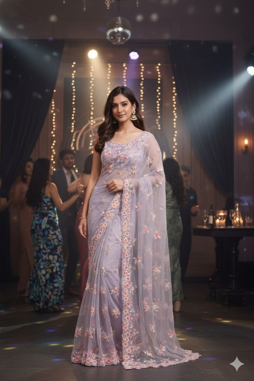SOFT NET WORK SEQUENCE SAREE