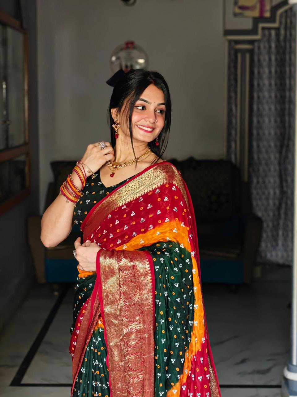 Kanjivaram Bandhani Dani Saree
