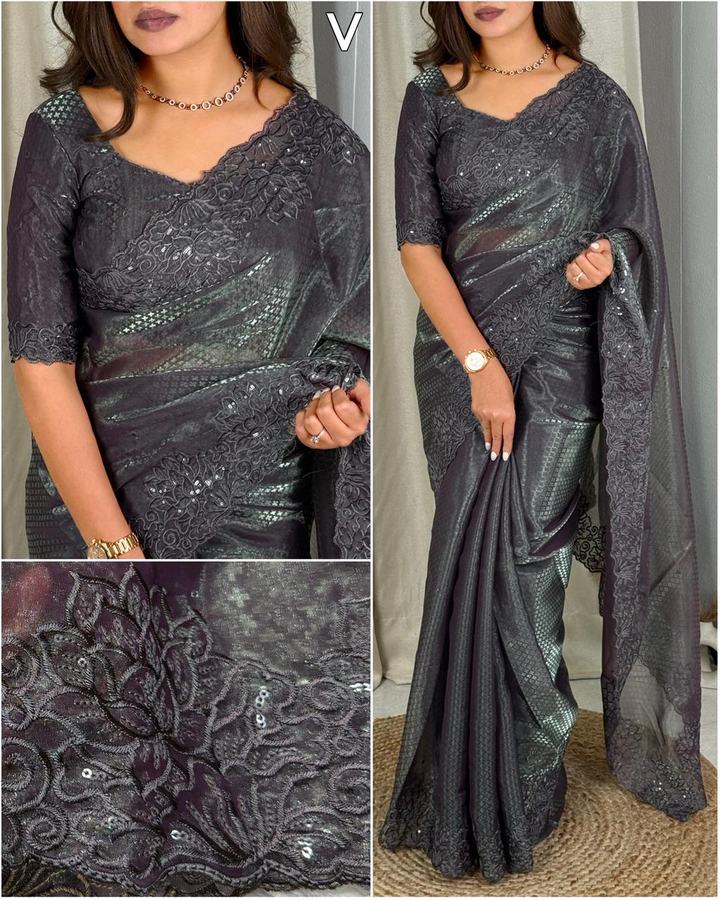 GLASS SATIN SEQUENCE SAREE