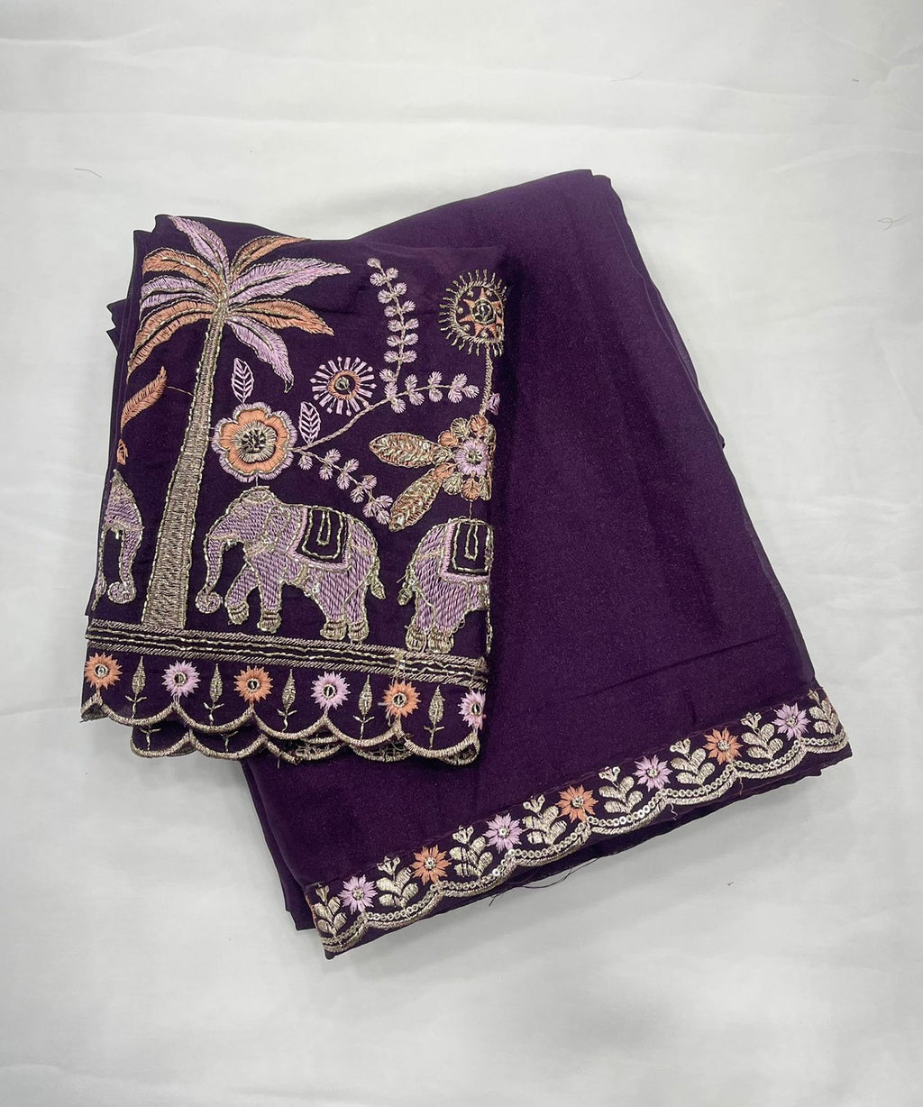 Star Georgette Multi Emrodairy Sequence Saree