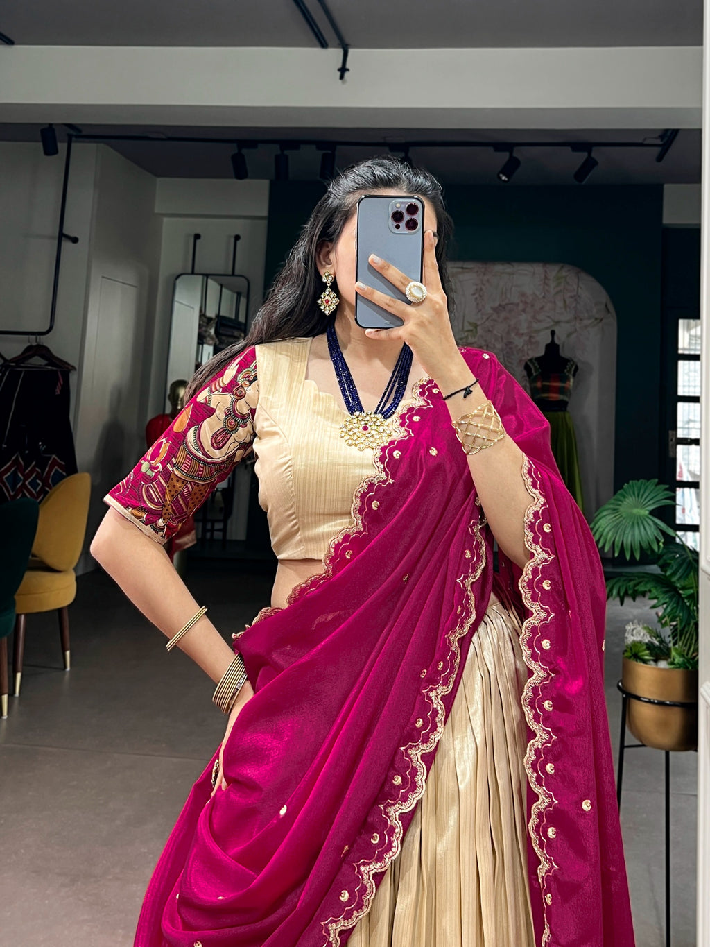 Tasar Silk Kalamkari Print Wedding lehenga