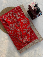 Faux Blooming Georgette Red Saree