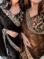 Gold And Silver Fandy Satin Saree
