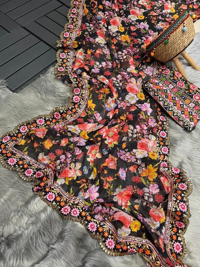 Beautiful digital print Goregette Saree