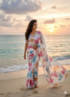 SOFT TABI ORGANZA FLOWER PRINT SAREE