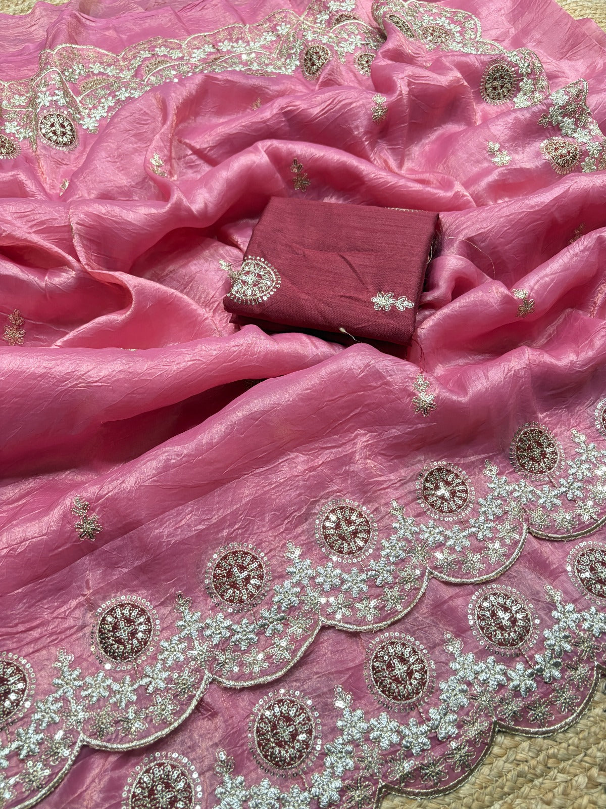 Premium Gold acrush C  Pallu Embroidery Work Saree