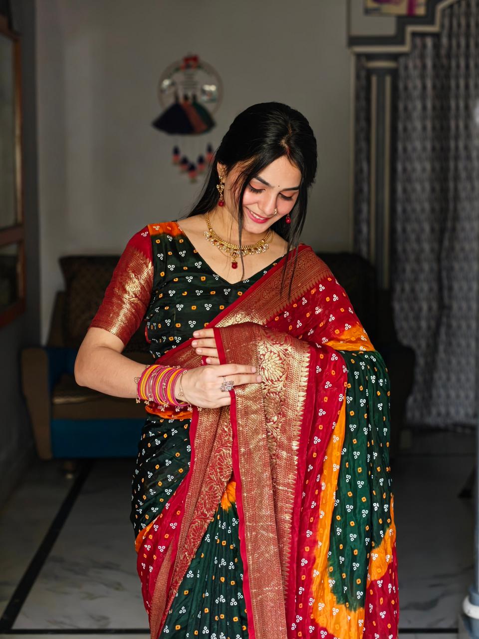 Kanjivaram Bandhani Dani Saree