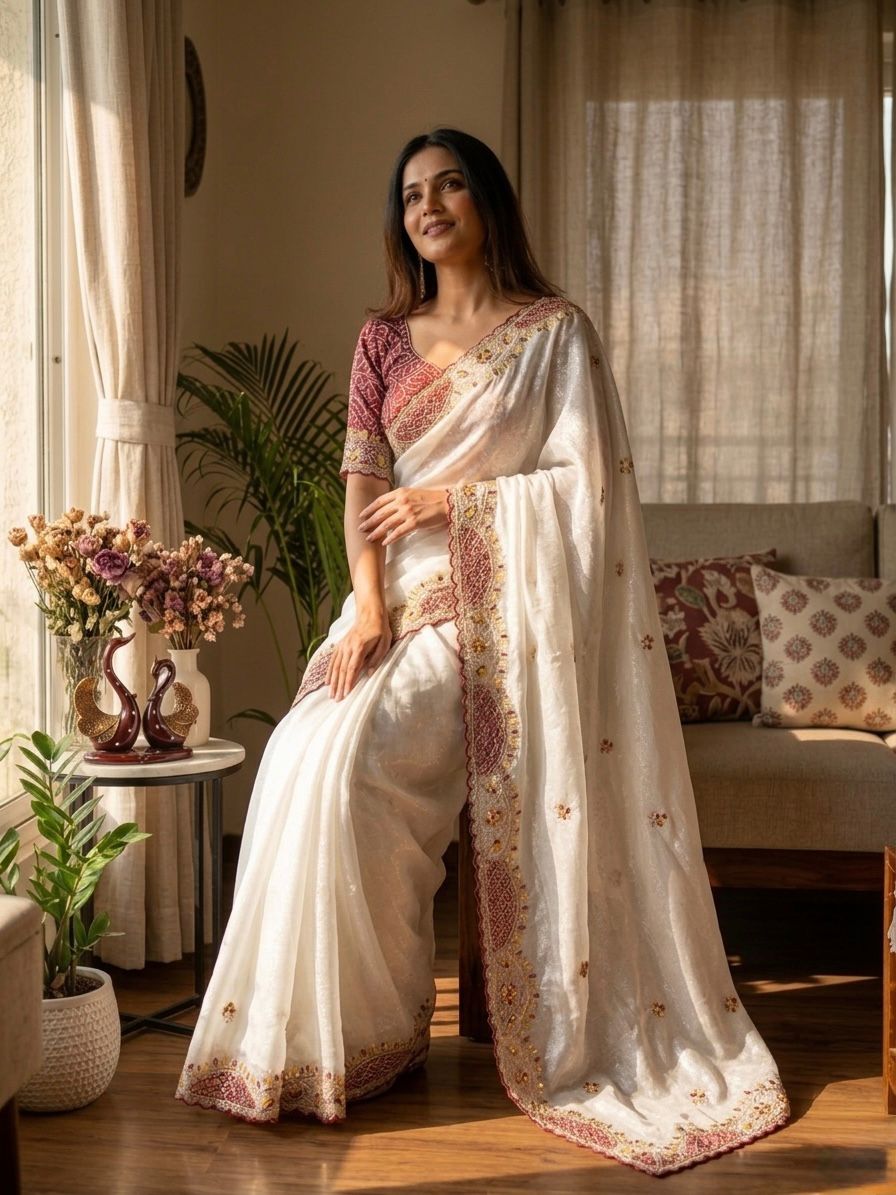 Soft Crunchy Beautiful Aplic work Saree