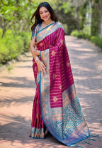 Soft Silk Saree With Rose Gold Motifs