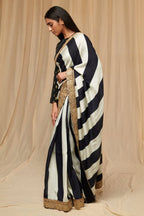 Faux Georgette Black and White Saree