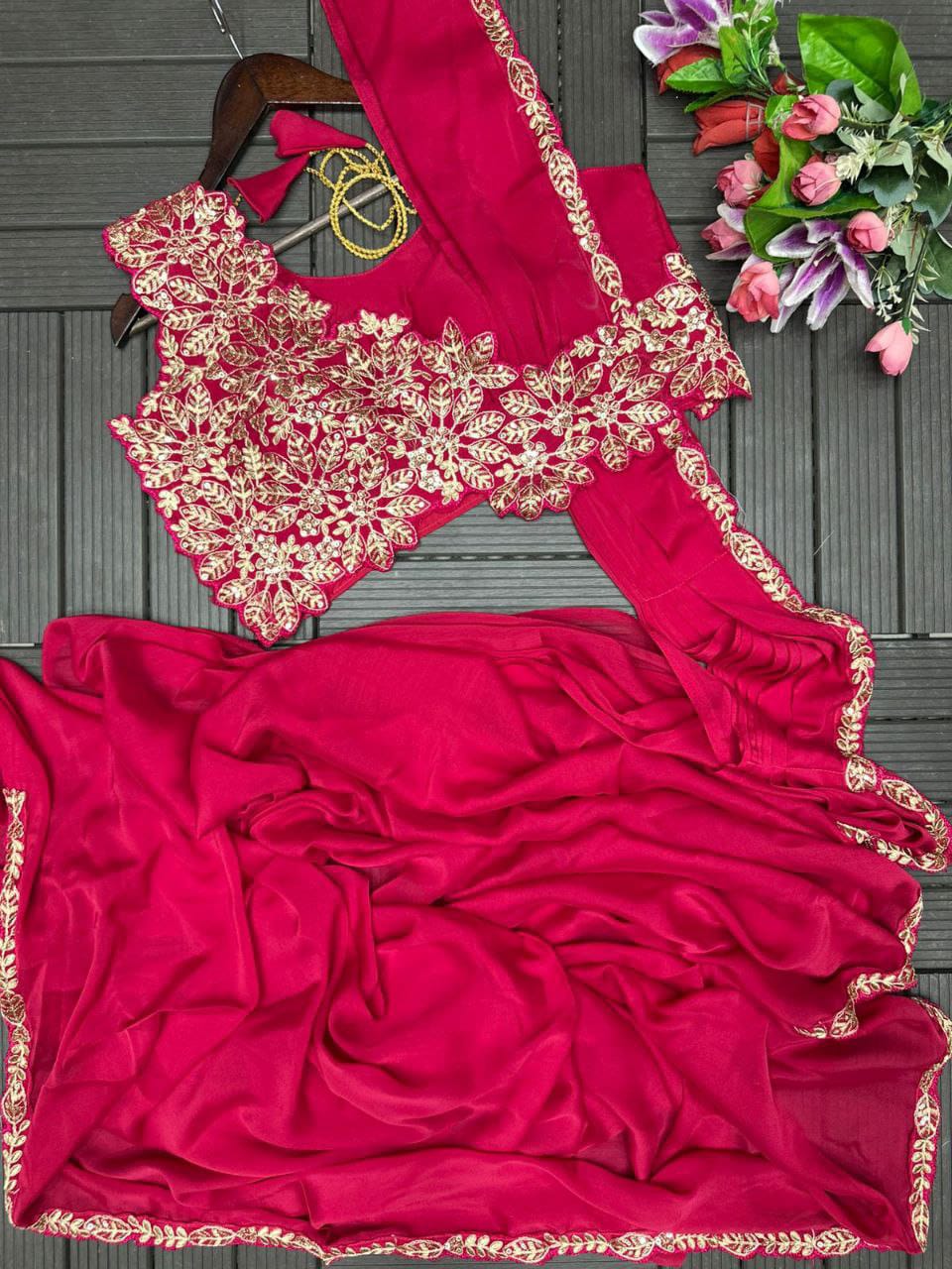 Embroidery Coding Pink Saree