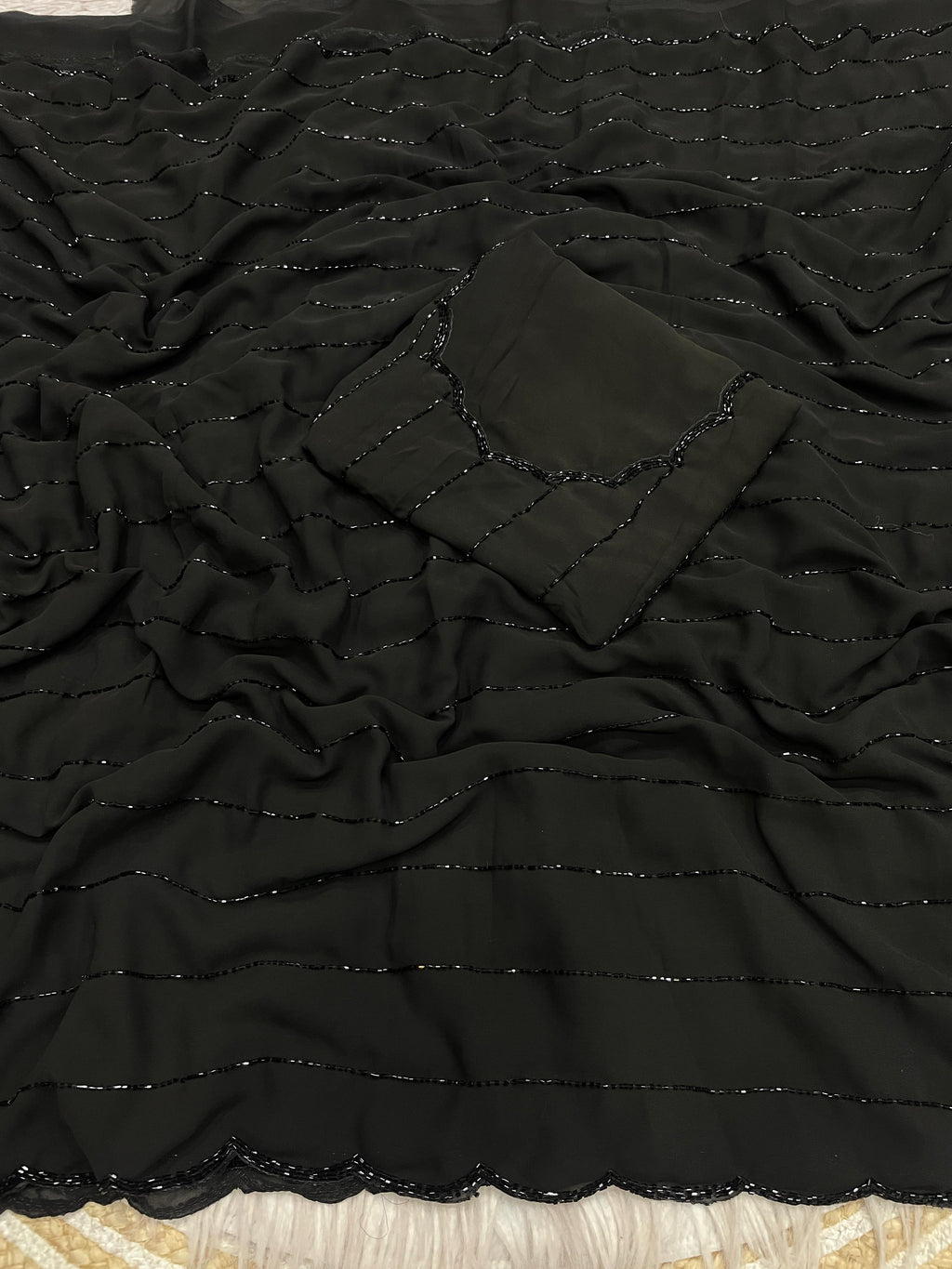 Fox Georgette Wedding Saree With Beautiful Khatli