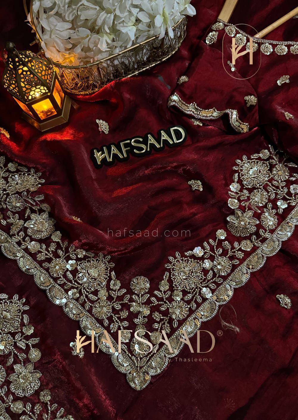 Grand party wear saree in original gold beeds work