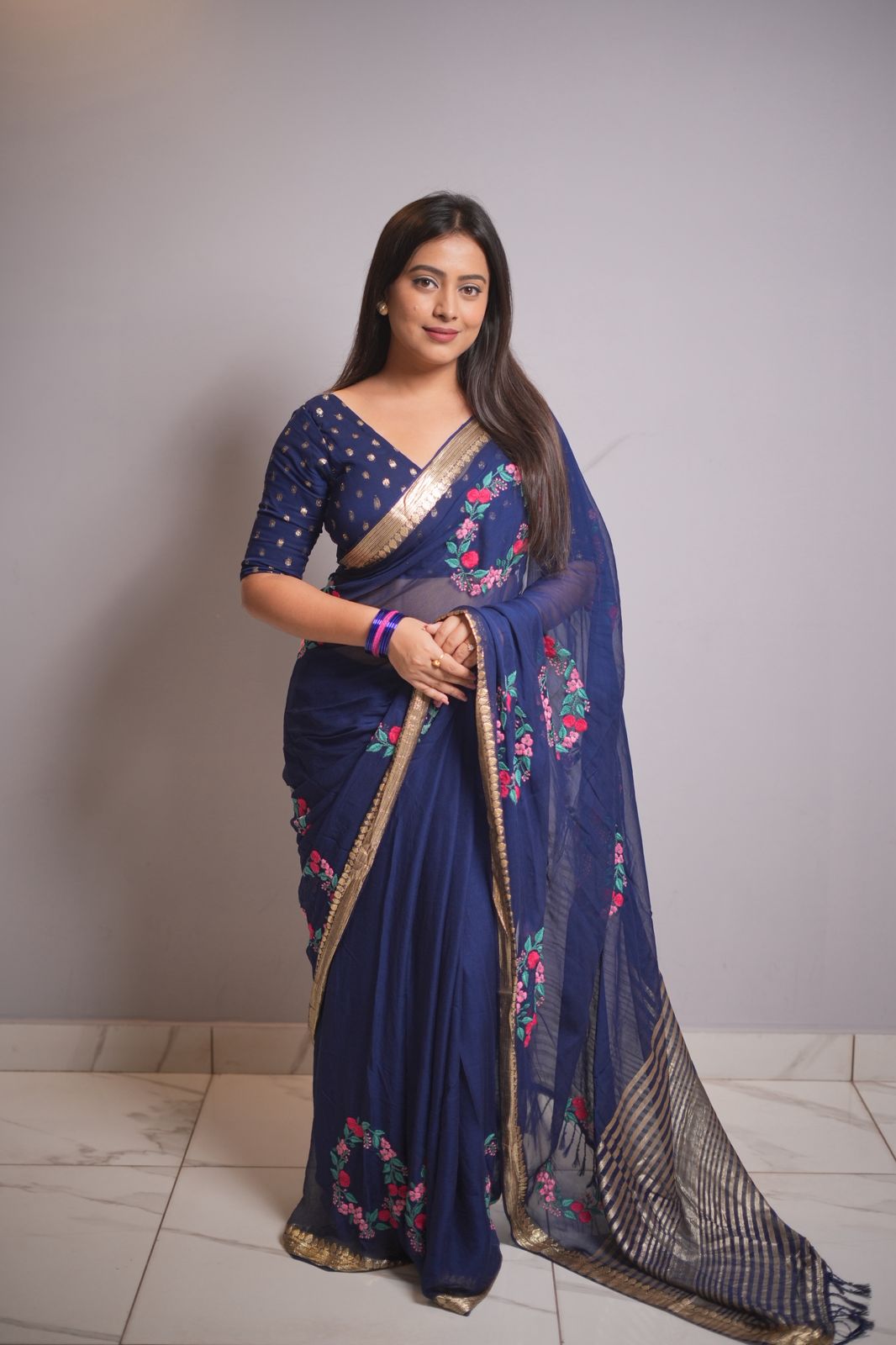 Pure Georgette Embroidery Saree