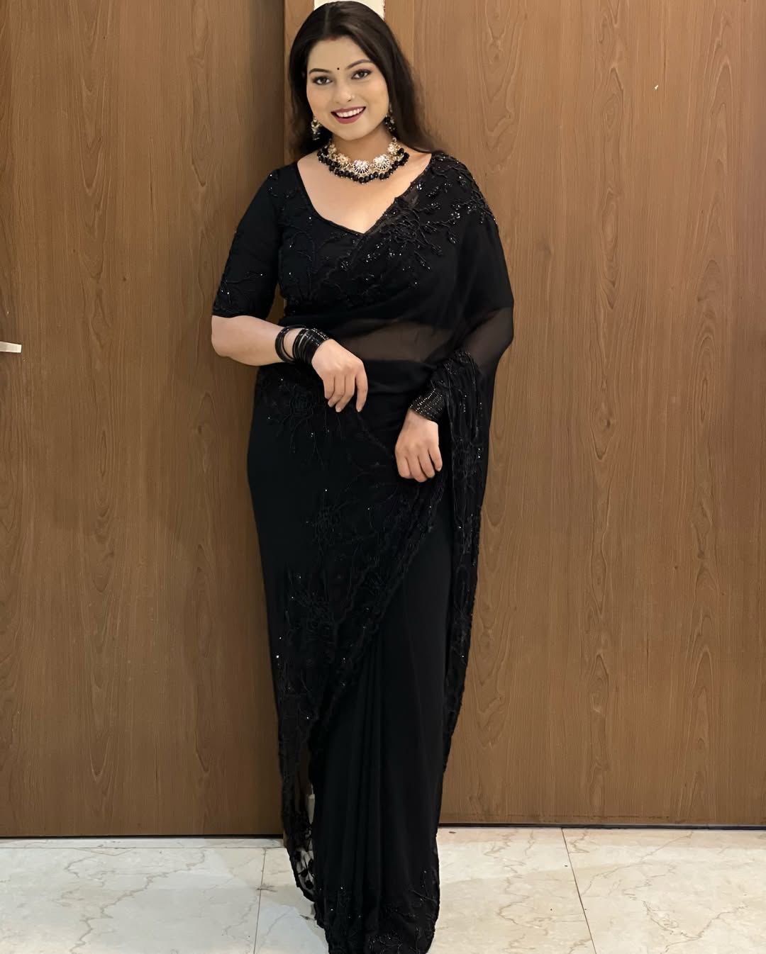 Beautiful Jet Black Georgette Saree