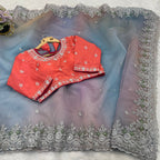 Soft Satin Organza Lehariya Print  Saree