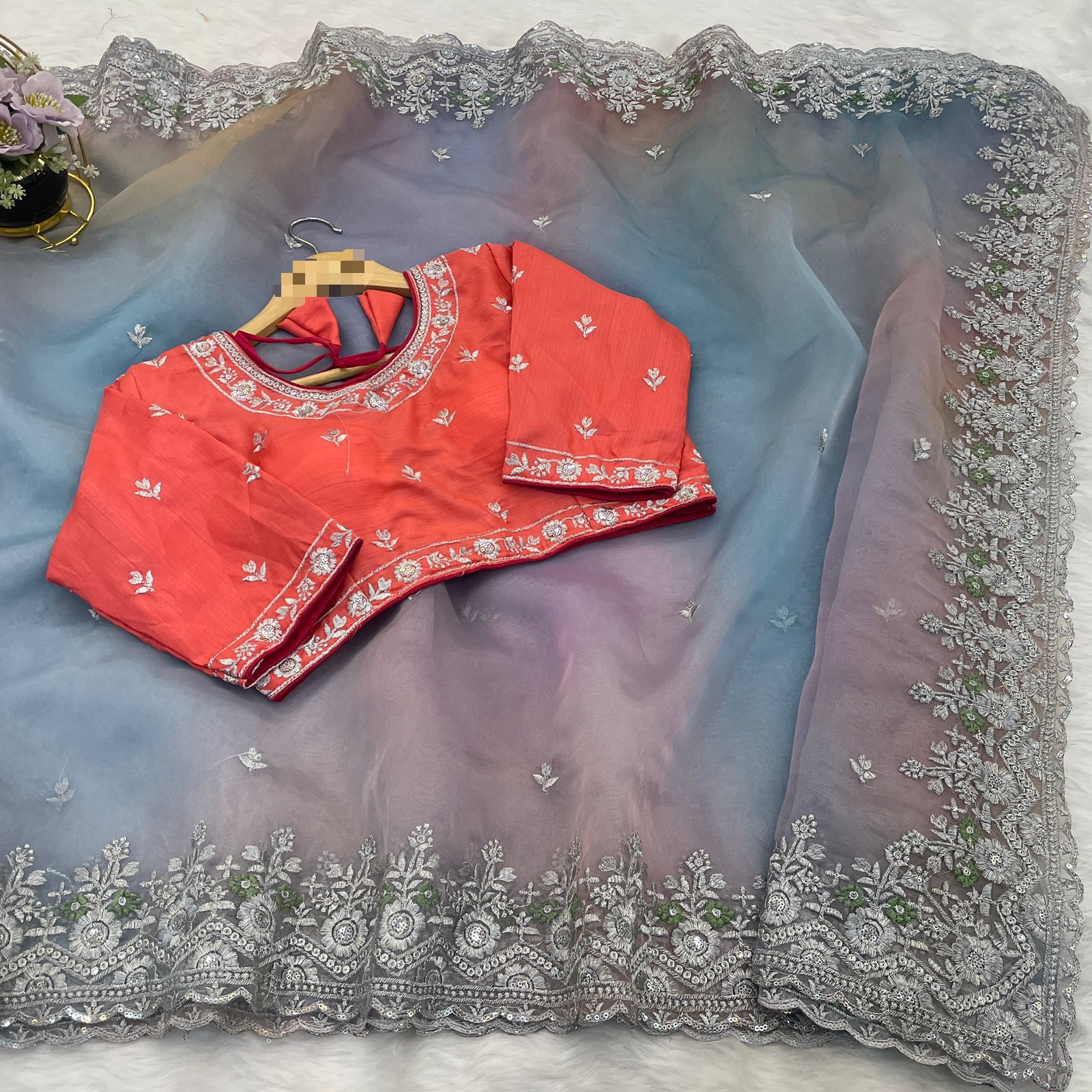 Soft Satin Organza Lehariya Print  Saree