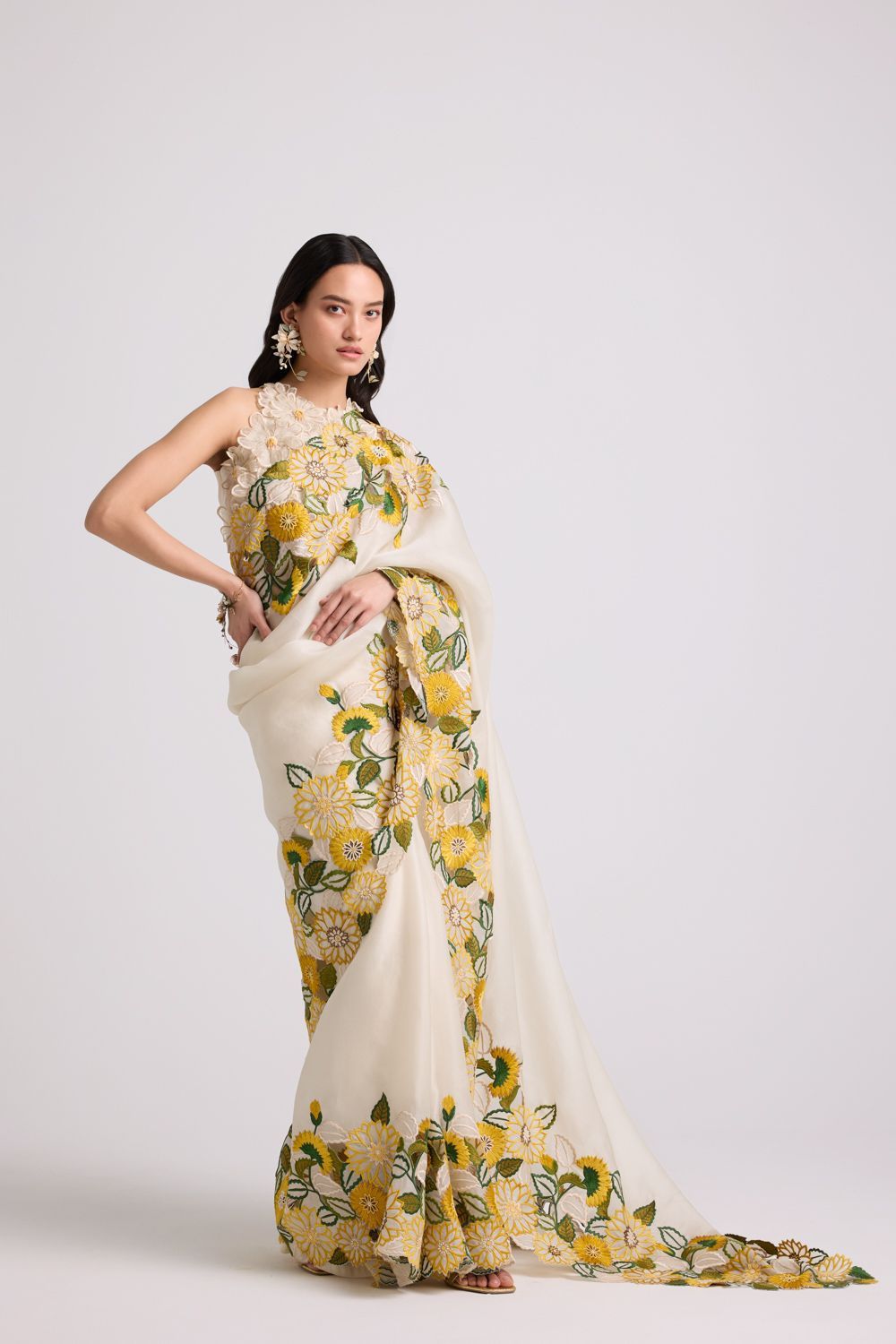 Khadi Organza Design Embroidery Saree