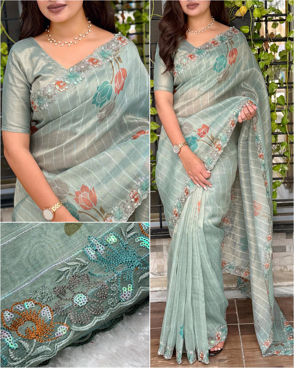 Glass Tissue Organza Saree