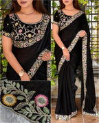 Gold And Silver Fandy Satin Saree