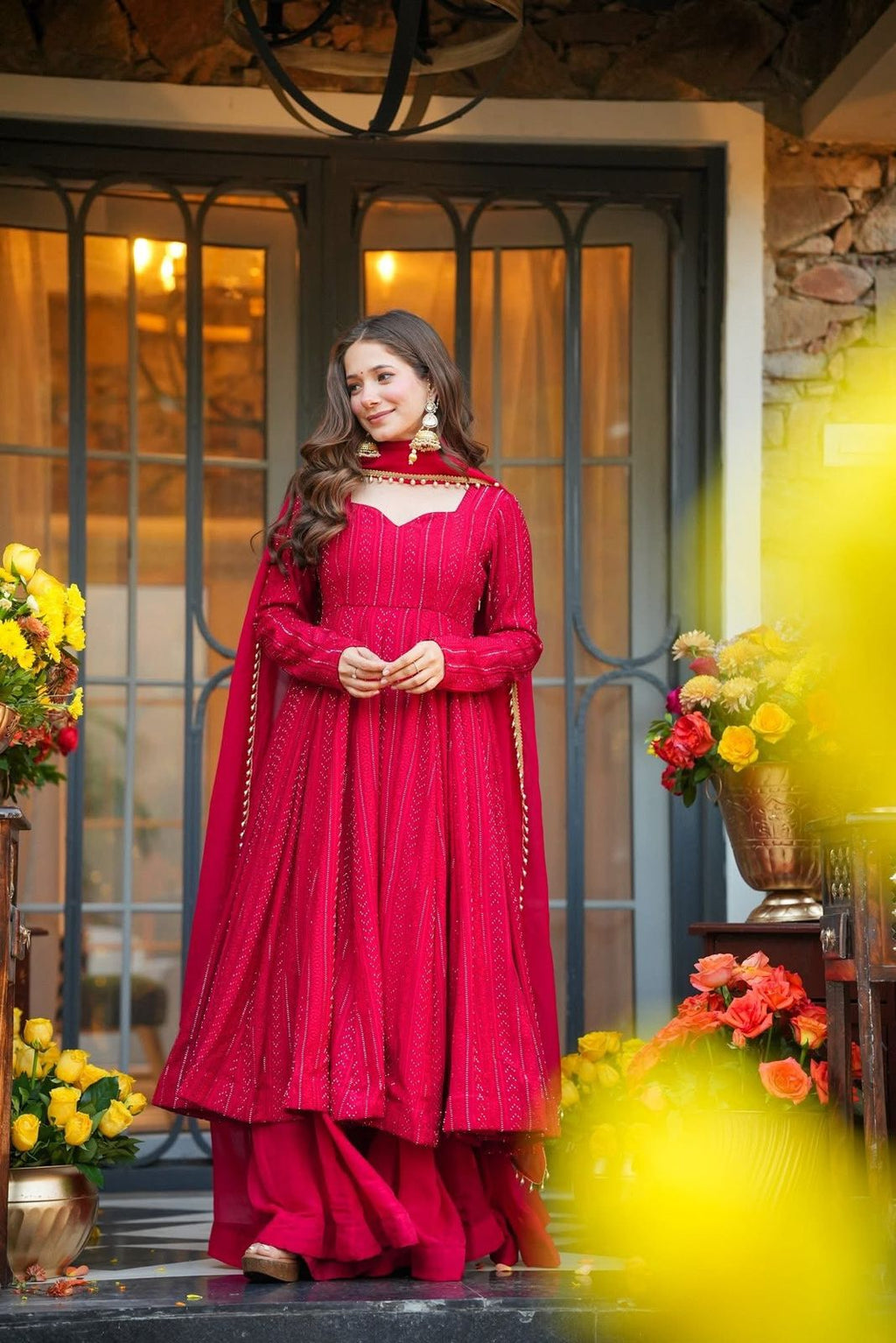 Anarkali Red Suit Plazzo Dupatta